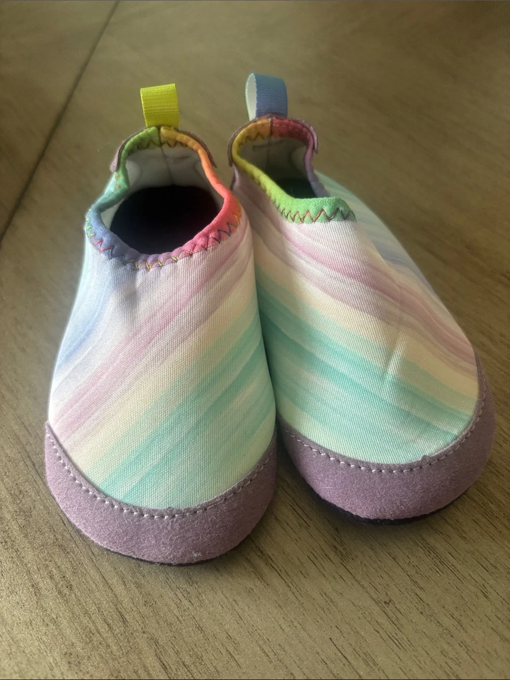 Kids Pastel Rainbow Slip-On Water Shoes - Purple Trim